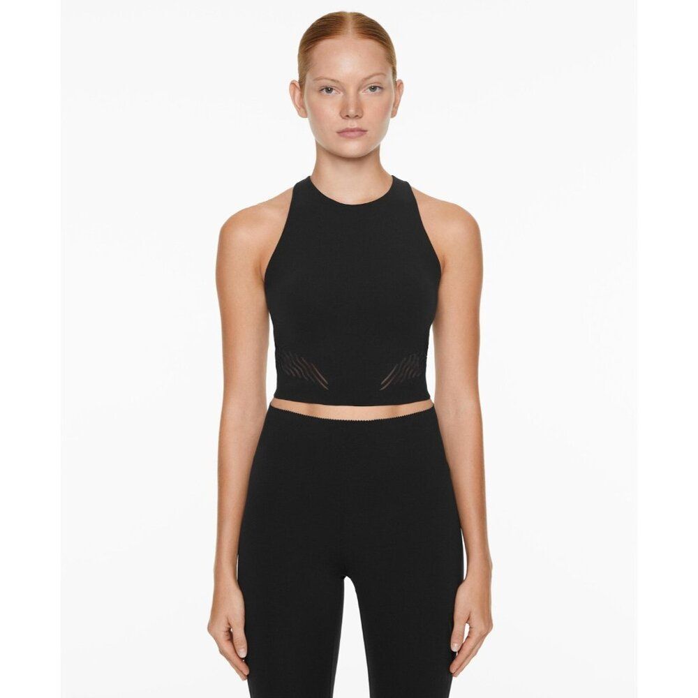 Black High-Neck Ribbed Crop Top
